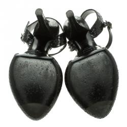 Pre Owned Fendi Black Python Leather Bubble Platform Ankle Strap Sandals Size 38.5