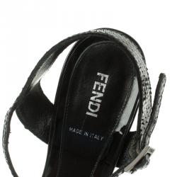 Pre Owned Fendi Black Python Leather Bubble Platform Ankle Strap Sandals Size 38.5