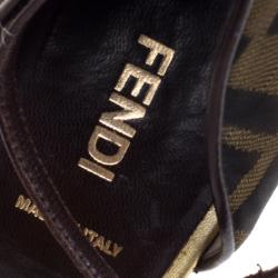 Pre Owned Fendi Brown Zucca Pleated Canvas Pointed Toe Ankle Strap D'orsay Pumps Size 40