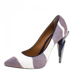 Pre Owned Fendi Two Tone Zebra Print Calf Hair Diamond Heel Pumps Size 40