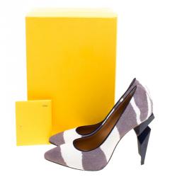 Pre Owned Fendi Two Tone Zebra Print Calf Hair Diamond Heel Pumps Size 40