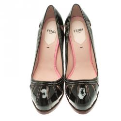 Pre Owned Fendi Black Patent Leather Cut Out Platform Pumps Size 36