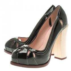 Pre Owned Fendi Black Patent Leather Cut Out Platform Pumps Size 36