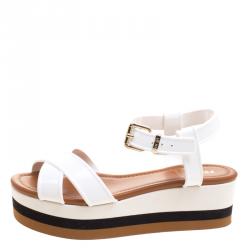 Fendi White PVC Hydra Crisscross Ankle Strap Platform Sandals Size 37