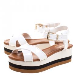 Fendi White PVC Hydra Crisscross Ankle Strap Platform Sandals Size 37