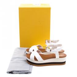 Fendi White PVC Hydra Crisscross Ankle Strap Platform Sandals Size 37