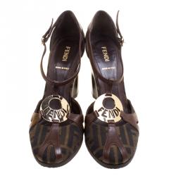 Fendi Tobacco/Brown  Zucca Canvas and Leather Wedge Sandals Size 36.5
