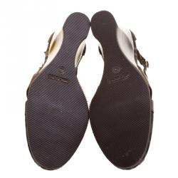 Fendi Tobacco/Brown  Zucca Canvas and Leather Wedge Sandals Size 36.5