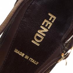 Fendi Tobacco/Brown  Zucca Canvas and Leather Wedge Sandals Size 36.5