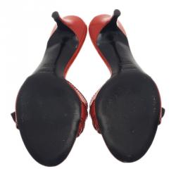 مملوكة مسبقًا Fendi Red Leather B Buckle Slides Size 38