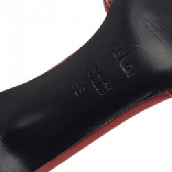 مملوكة مسبقًا Fendi Red Leather B Buckle Slides Size 38