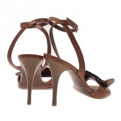 Pre Owned Fendi Brown Leather B Buckle Ankle Strap Sandals Size 38