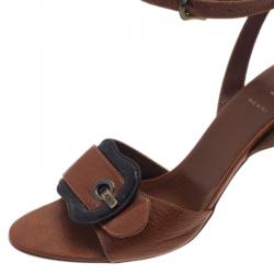 Pre Owned Fendi Brown Leather B Buckle Ankle Strap Sandals Size 38