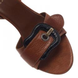 Pre Owned Fendi Brown Leather B Buckle Ankle Strap Sandals Size 38