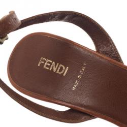 Pre Owned Fendi Brown Leather B Buckle Ankle Strap Sandals Size 38