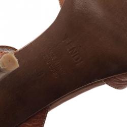 Pre Owned Fendi Brown Leather B Buckle Ankle Strap Sandals Size 38