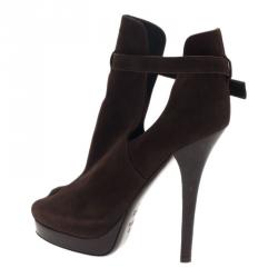 Pre Owned Fendi Brown Suede Peep Toe Platform Ankle Boots Size 38