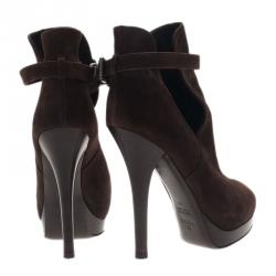Pre Owned Fendi Brown Suede Peep Toe Platform Ankle Boots Size 38