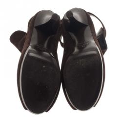 Pre Owned Fendi Brown Suede Peep Toe Platform Ankle Boots Size 38