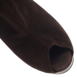 Pre Owned Fendi Brown Suede Peep Toe Platform Ankle Boots Size 38