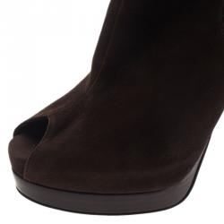 Pre Owned Fendi Brown Suede Peep Toe Platform Ankle Boots Size 38