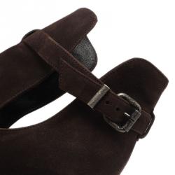 Pre Owned Fendi Brown Suede Peep Toe Platform Ankle Boots Size 38