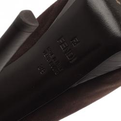 Pre Owned Fendi Brown Suede Peep Toe Platform Ankle Boots Size 38