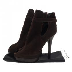 Pre Owned Fendi Brown Suede Peep Toe Platform Ankle Boots Size 38
