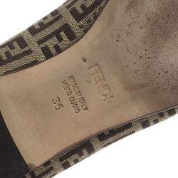 Pre Owned Fendi Brown and Yellow Zucchino Leather and Canvas Ballet Flats Size 36