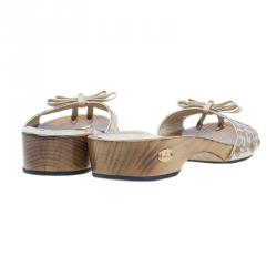 Pre Owned Fendi Zucchino Canvas Bow Wooden Slides Size 37.5