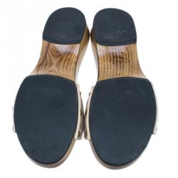 Pre Owned Fendi Zucchino Canvas Bow Wooden Slides Size 37.5