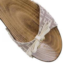 Pre Owned Fendi Zucchino Canvas Bow Wooden Slides Size 37.5