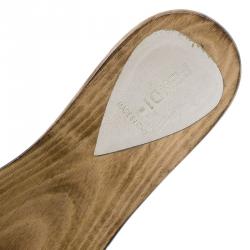 Pre Owned Fendi Zucchino Canvas Bow Wooden Slides Size 37.5