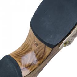 Pre Owned Fendi Zucchino Canvas Bow Wooden Slides Size 37.5