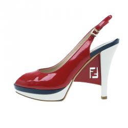 مملوكة مسبقًا حذاء ويدج فندي بفتحة خلفية جلد أحمر لامع مقاس 38