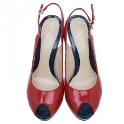 مملوكة مسبقًا حذاء ويدج فندي بفتحة خلفية جلد أحمر لامع مقاس 38