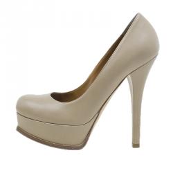 Pre Owned Fendi Beige Leather Fendista Platform Pumps Size 38.5