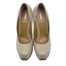 Pre Owned Fendi Beige Leather Fendista Platform Pumps Size 38.5