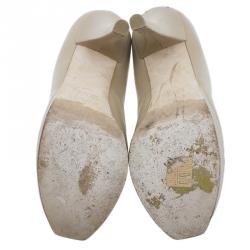 Pre Owned Fendi Beige Leather Fendista Platform Pumps Size 38.5