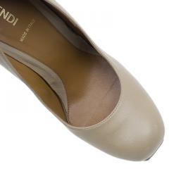 Pre Owned Fendi Beige Leather Fendista Platform Pumps Size 38.5