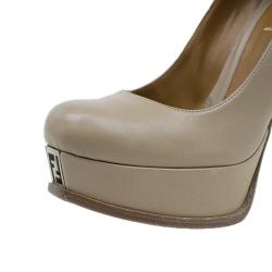 Pre Owned Fendi Beige Leather Fendista Platform Pumps Size 38.5