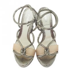 Pre Owned Fendi Metallic Leather Rope Strappy Sandals Size 37.5