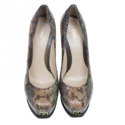 Fendi Brown Python Fendista Platform Pumps Size 37