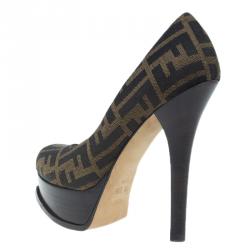 Fendi Tobacco Zucca Canvas Logo Platform Pumps Size 37.5