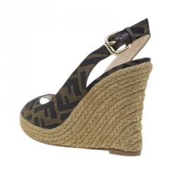Pre Owned Fendi Brown Zucca Canvas Espadrille Slingback Wedges Size 35.5