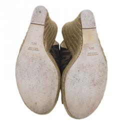 Pre Owned Fendi Brown Zucca Canvas Espadrille Slingback Wedges Size 35.5