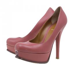 Fendi Pink Leather Logo Platform Pumps Size 39
