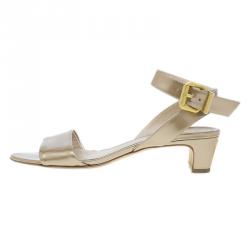 Pre Owned Fendi Gold Leather Ankle Wrap Sandals Size 38.5