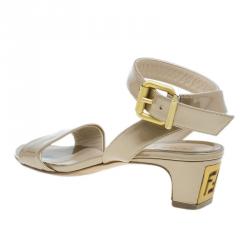 Pre Owned Fendi Gold Leather Ankle Wrap Sandals Size 38.5