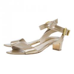 Pre Owned Fendi Gold Leather Ankle Wrap Sandals Size 38.5